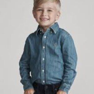 Ralph Lauren Toddler Boy's Blue Cotton Chambray Classic Button Down Shirt Sz 4T